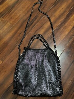 Stella copy Black Shimmer Chain-Trim Women’s Shoulder Bag